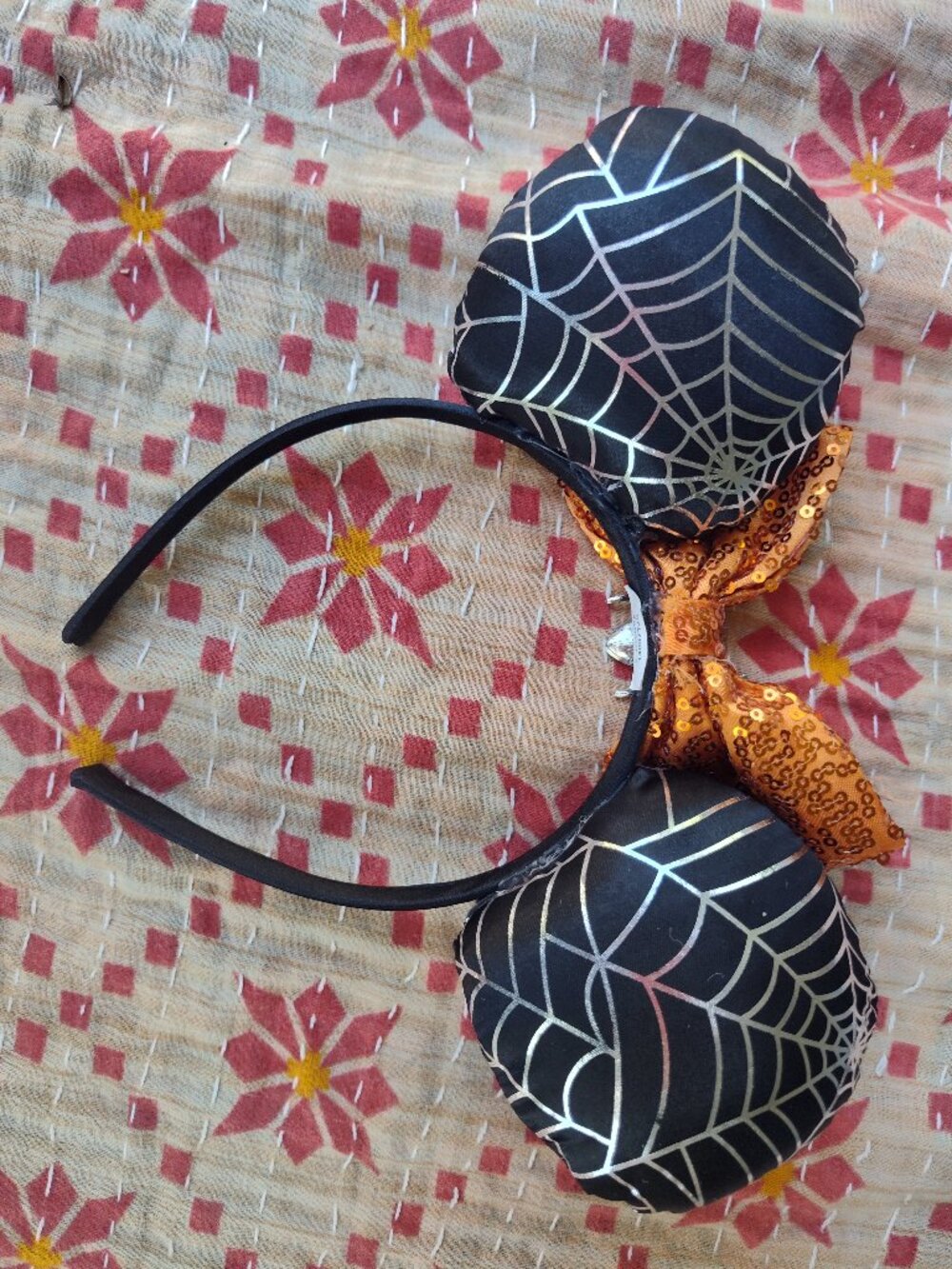Disney Halloween Spiderweb Mickey Ears Headband Orange Bow - Picture 3 of 3
